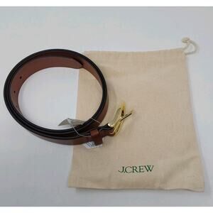 J. Crew Italian Leather Belt Brown Gold Buckle Women’s Size L NWT